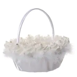 2024 New Western Wedding Ceremony Romantic Flower Girls Basket for Rhinestone Foam Rose Flower Feathers Petals Bouquets Holder