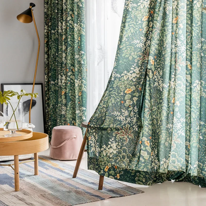 Modern Green Leaf Curtains for Living Room Bedroom Window Printed Rustic Vintage  Curtains Ready Made