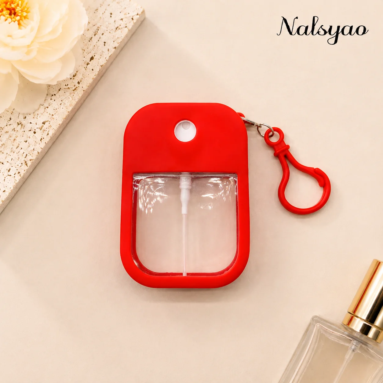 Nalsyao 38ml Spray Kleiner Desinfektionsspray Duftender Veganer Handdesinfektionsmittel mit Schlüsselanhänger Parfüm Alkohol Wassersprayflasche für Reisen – Detail 4