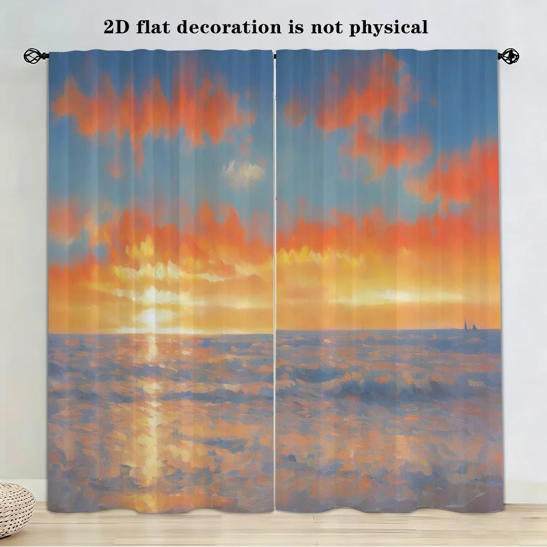 Abstract Sunset Sunrise Curtain Pair 2pcs Gradient Ocean Sky Window Decor Panels for Modern Coastal Bedroom Home