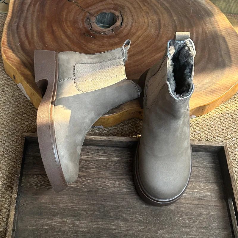 

Careaymade-Genuine leather wider version Casual women's short boots,Chelsea wool short boots winter chimney boots women boots