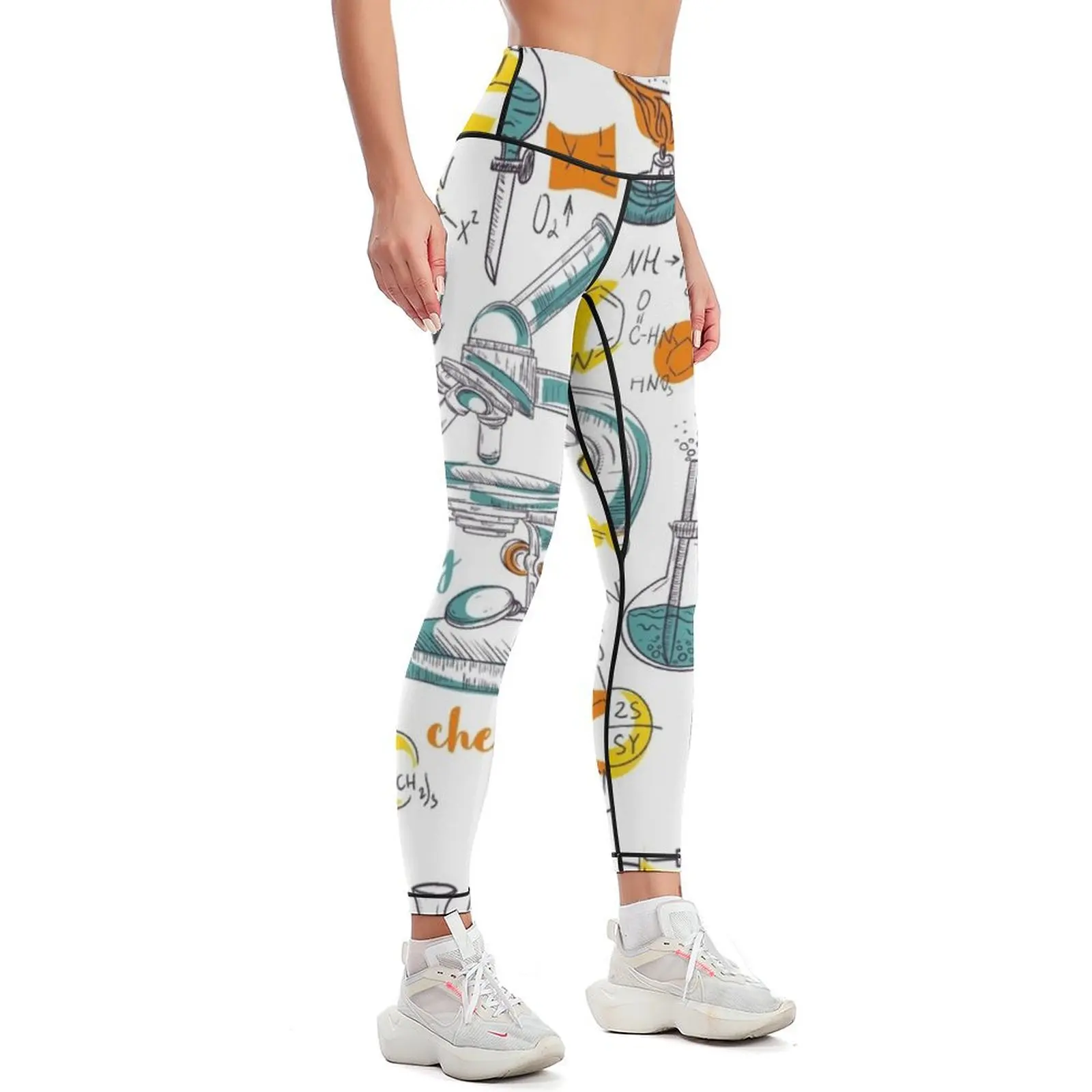 Leggings push up pour femmes, motif pilotes vintage, laboratoire de chimie ancien avec microscope, tubes et leggings érotiques