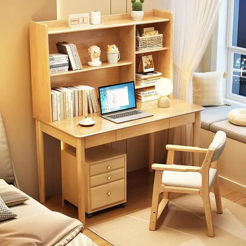 

%&Full Solid Wood Bedroom for Student Study Table for Men Teenage Girl Adult Student Kid With Storage Bookshelf