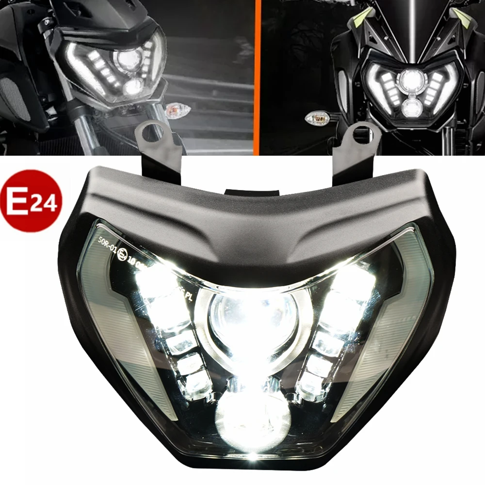 

Pop MT07 MT09 Светодиодная фара MT07 2018 2019 для YAMAHA H4 Фара MT09 FZ09 2014 2015 2016 DRL 110 Вт MT-07 MT-09 DRL Light