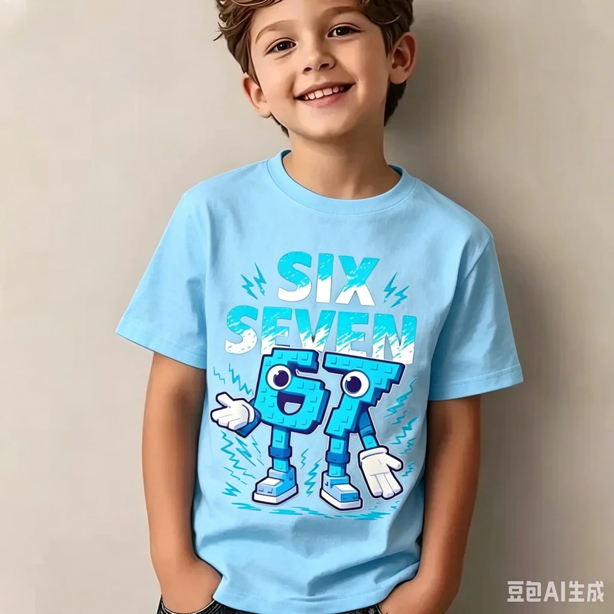 67 Pixel Cartoon-Charakter Baumwoll-T-Shirt, Jungen Mädchen Harajuku Streetwear Print Kurzarm-T-Shirt, Trendiges Lässiges Kinder-Oberteil – Detail 13