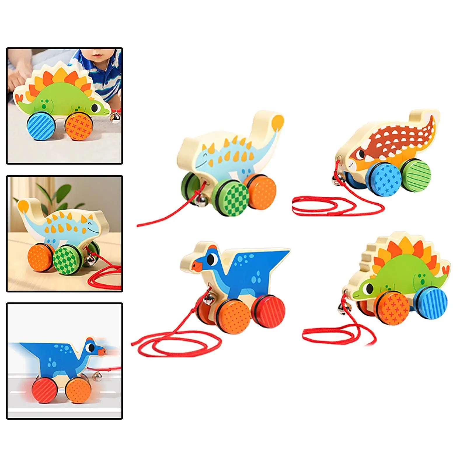 Pull Along Toy with String,Walking Wooden Toy Early Development Animal Push and