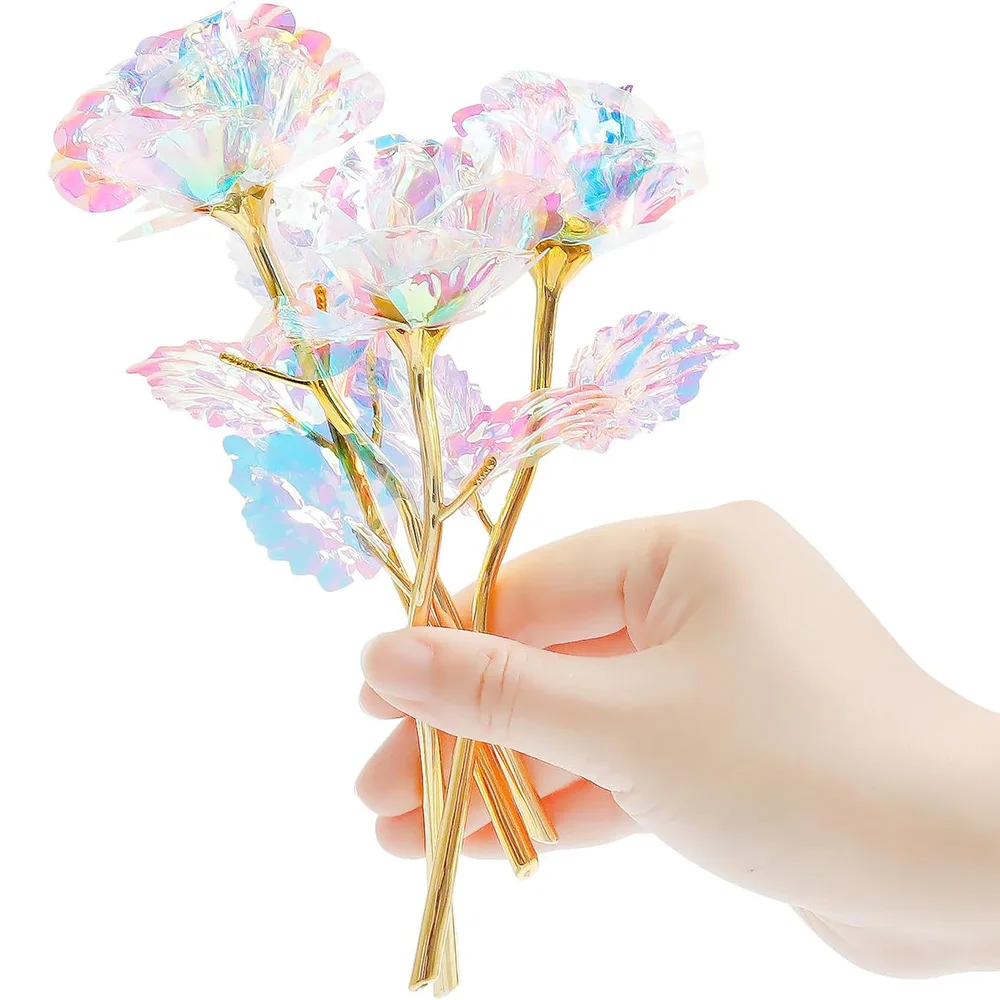 Hot Beauty Foil Iridescent Rose Artificial Flower Birthday Valentine\'s Day Anniversary Christmas Gifts for Wife and Girl Friend