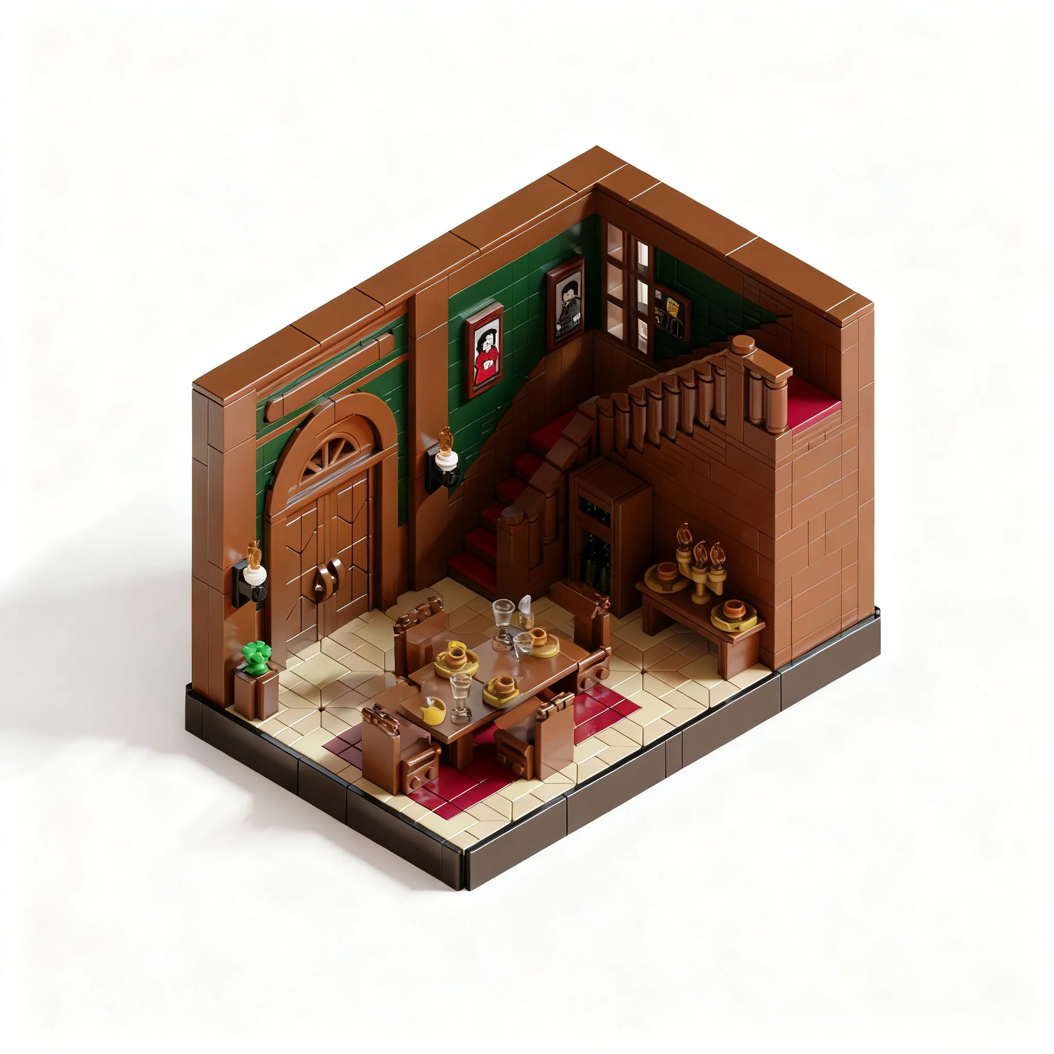 976pcs MOC Creator Dining Room Model Christmas Gift Decorative Set Shelf Accent And Creative Home Decor For Him