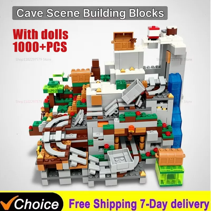 Set de 1000 Piezas de Bloques de Construcción DIY Castillo de Aventuras con Animales, Vagón de Mina, Pista, Cascada, Árboles, Juguete Creativo para Regalo de Cumpleaños