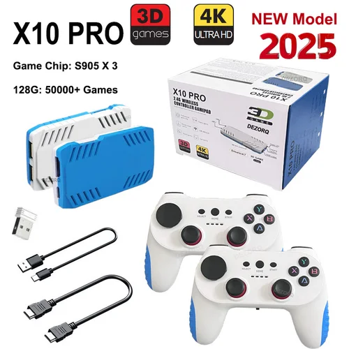 Imagen 1 del producto 128G X10 PRO GameStick 4K HD TV Consola de videojuegos Juegos 3D 40+Simuladores S905 x 3 Juegos retro Controlador dual 2.4G