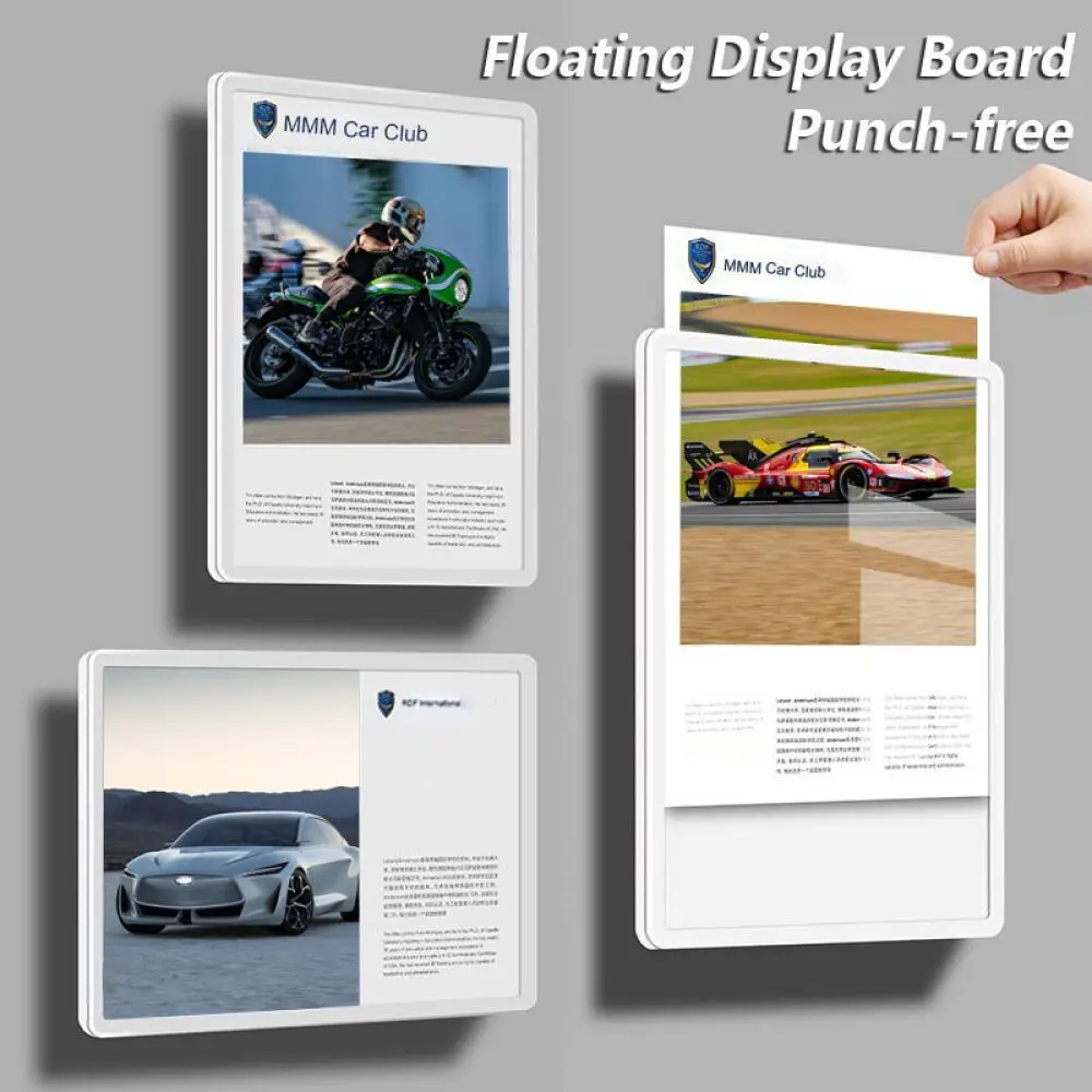 A5 No Drill Floating Display Board Self Adhesive Wall Mounted Document Holder Insert Type Poster Rack For Office Shop