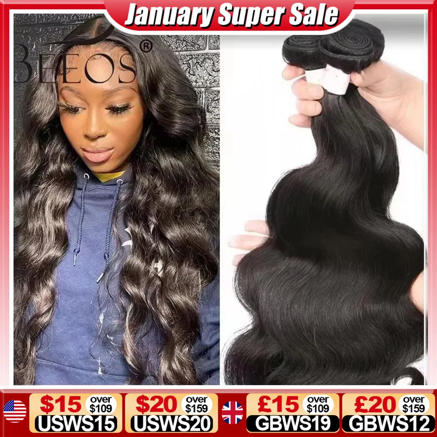 

BEEOS Natural Body Wave Bundles Human Hair 1/3 Pieces Weave Bundles Brazilian Weave Extensions Remy Hair Weft For Women 10-40in