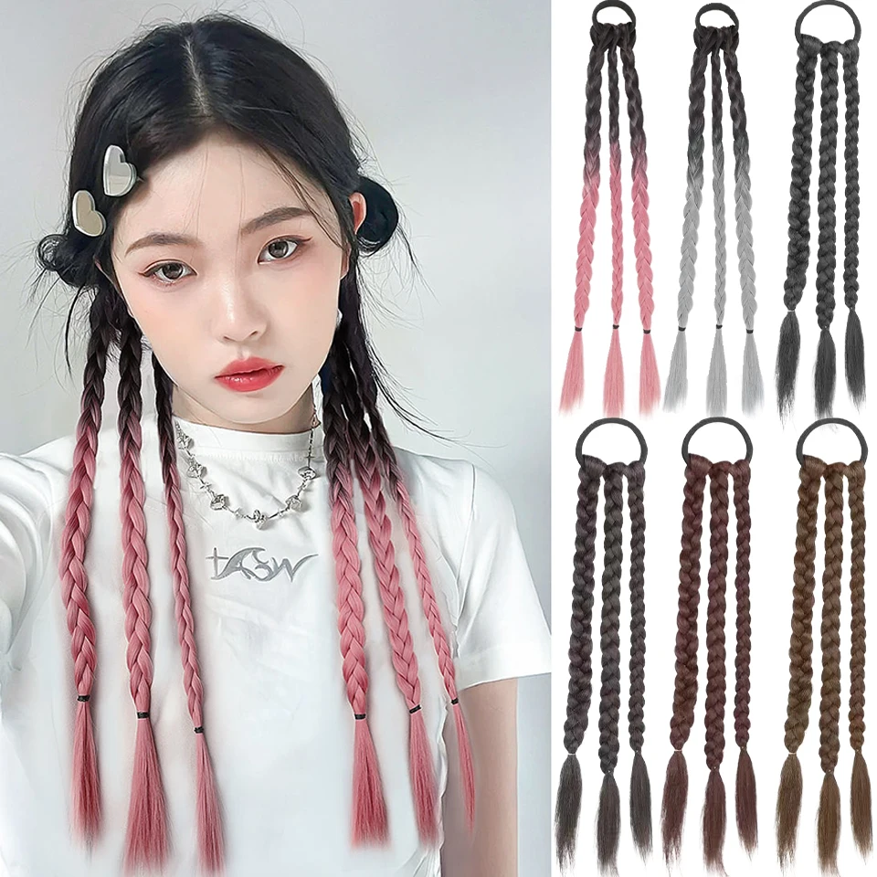 

EASTSECRET Boxing Braid Sweet Cool Girl Gradient Brown Black Cherry Blossom Powder Twist Long Braid Wig Party Hair Accessories