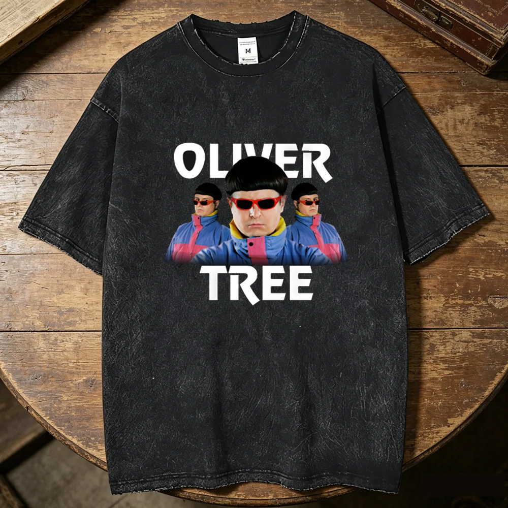 Oliver Tree Vintage Washed cotton t-shirt men 80s aesthetic Comfortable t shirt Pastel anime Breathable hip hop 80s 2000s
