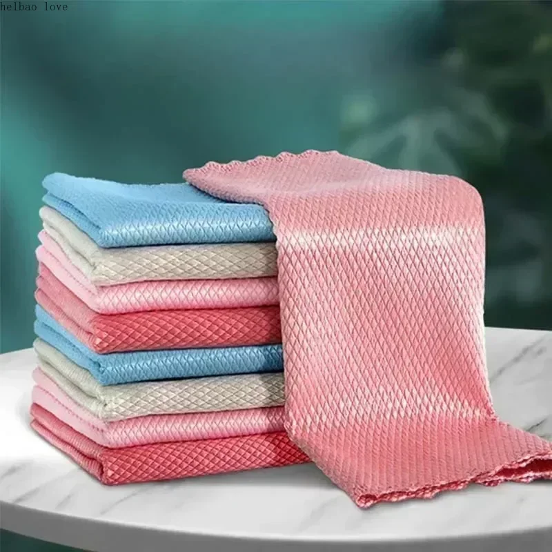 Kitchen Cleaning Cloth Non-stick Oil Cleaning Towel Kitchen Bowl Dish Wipes Reusable Fish Scale Cleaner For Windows Glass Towels