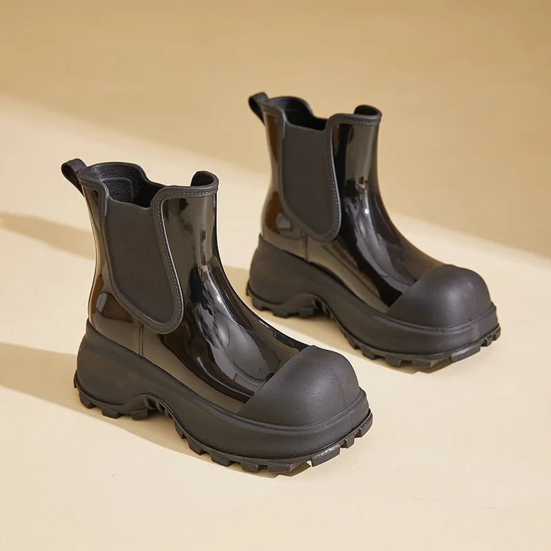 Thick-soled Heightening Rain Boots for Women Short-tube Non-slip Wear-resistant Water Boots Work Car Wash Plus Velvet Rain Boots