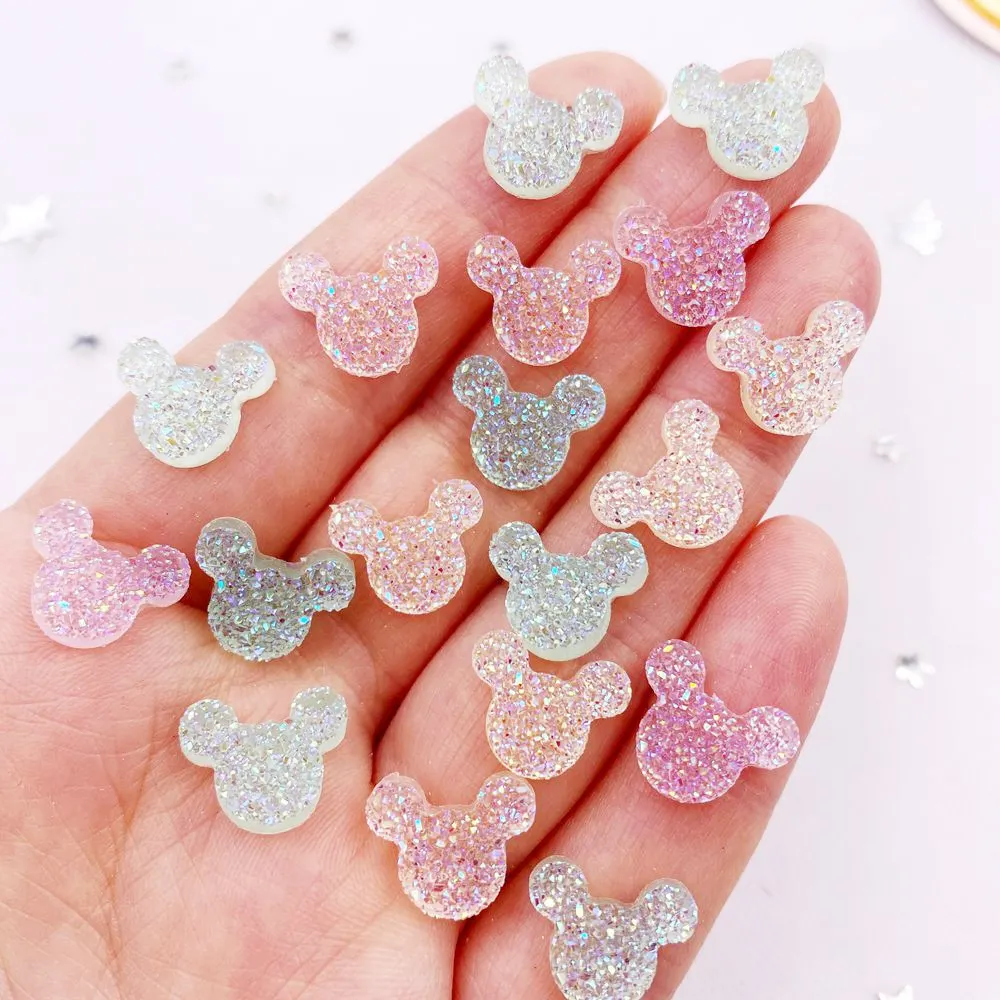 50Pcs Resin Glitter Ore Mouse Gem Flatback Rhinestone Scrapbook DIY Wedding Applique Hair Bow Ornament Nail Crafts