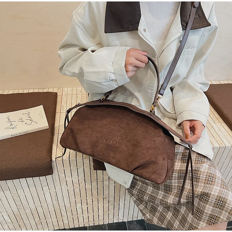 الشتاء ماتي القهوة الجمل الرمادي كبير حمل النمط الروسي الجلد المدبوغ جودة جلد المرأة بوسطن حقيبة يد ركاب حقيبة كتف الرجعية