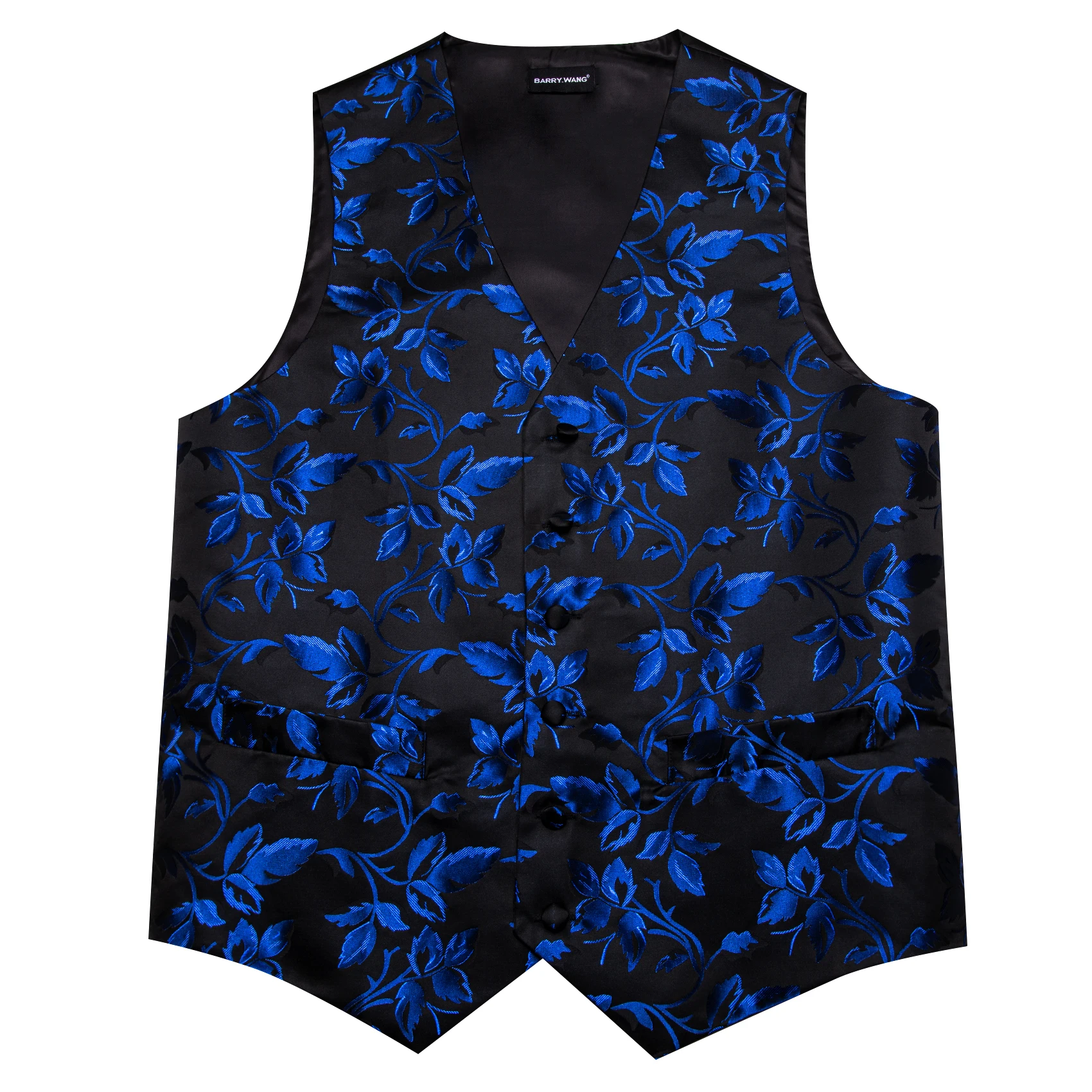 Luxury Vest for Men Blue Black Flower Silk Slim Fit Waistcoat Tie Hanky Set Wedding Formal Business Sleeveless Jacket Barry Wang