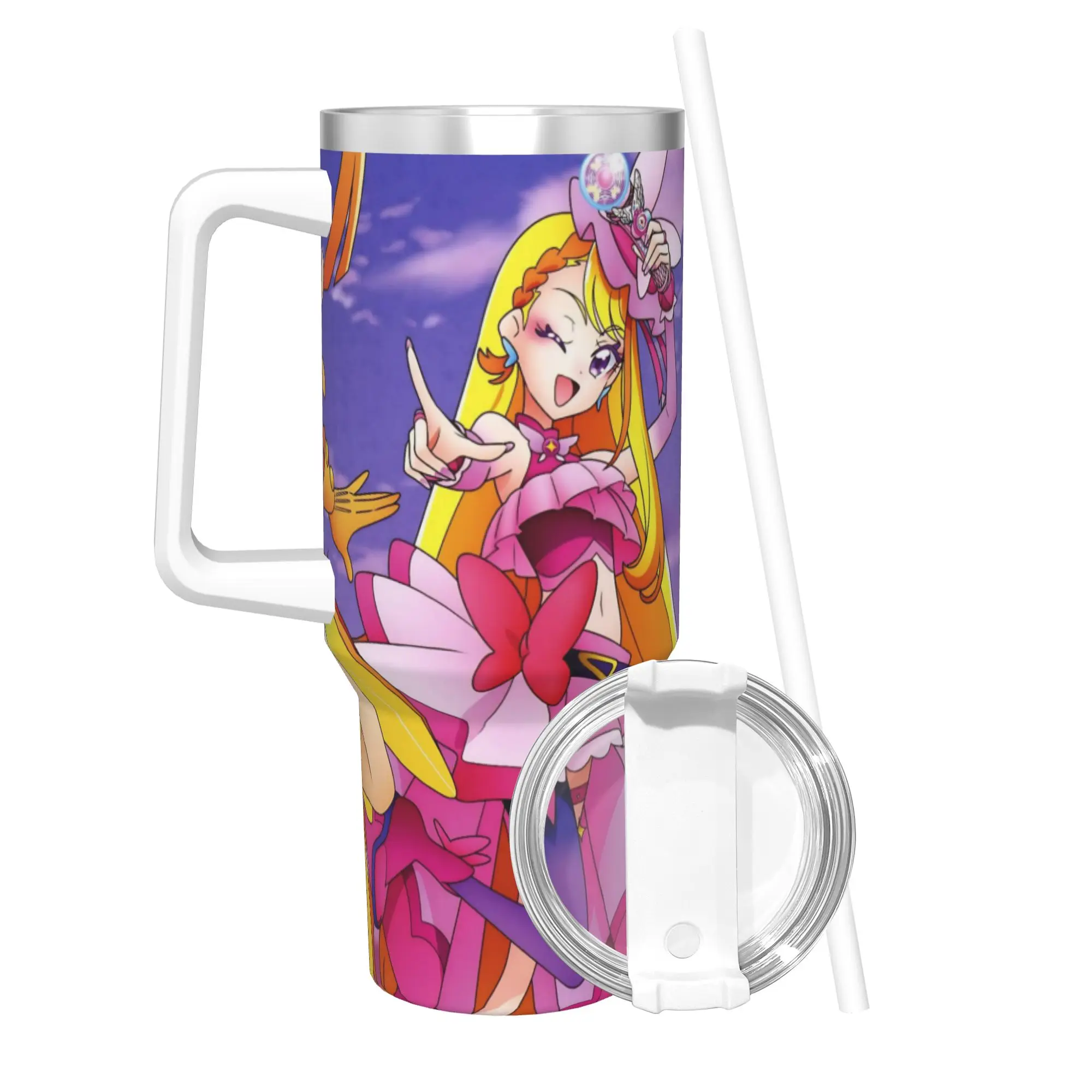 Soaring Sky Pretty Cure Tumbler With Straw  Stainless Steel Travel Mugs Double Wall Vacuum Insulated for Cold Or Hot 40oz
