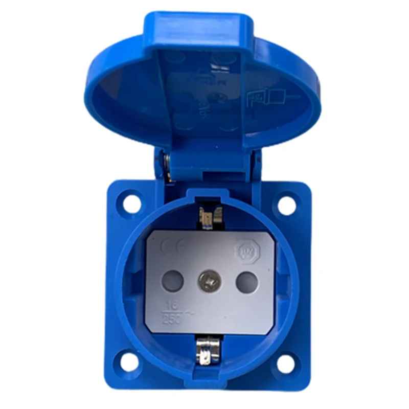 Zwart Blauw Waterdicht Franch Duitsland Industrie Veiligheid Outlet 16A 250V CE Cover Waterdicht Stofdicht Power Connector AC Socket