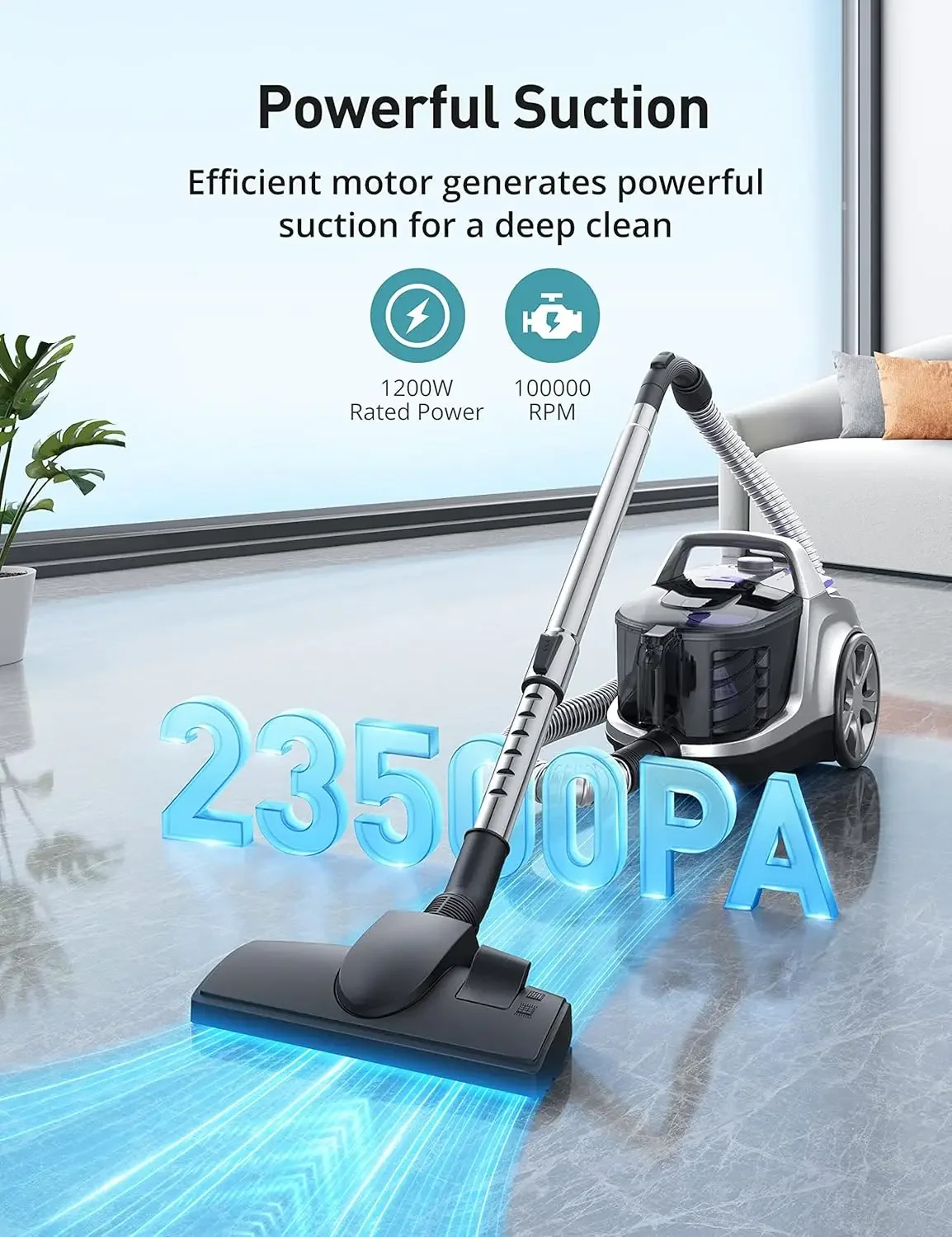 

[High-Quality, Hot Deal!]Canister Vacuum, Upgraded 1200W Bagless Canister Vacuum Cleaner, Auto Cord Rewind, H13 HEPA Filter, 3.7