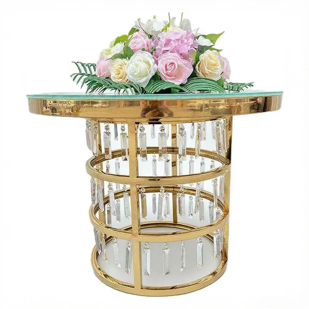 

FSDKX Luxury Wedding Table Gold Stainless Steel Crystal Cake Table