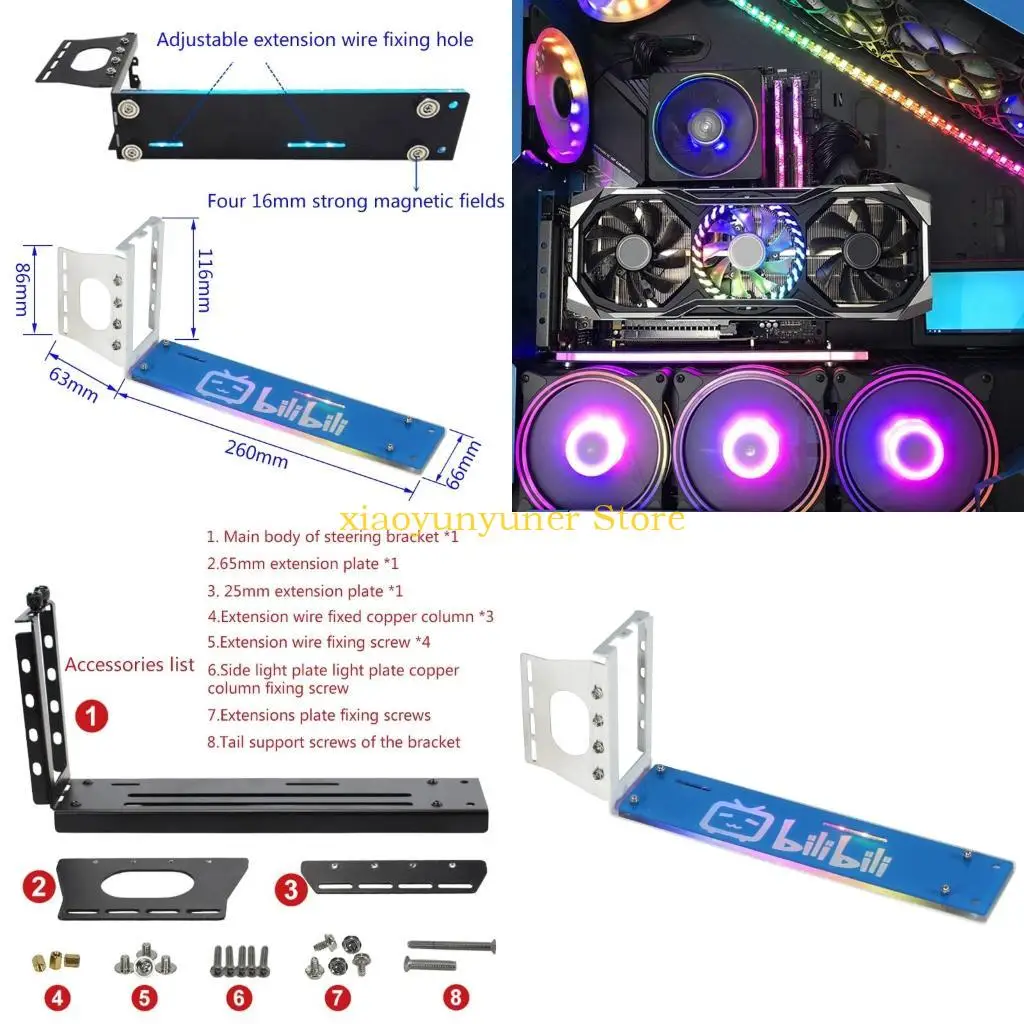 

P9JB PCI-E Riser PC Graphics Cards Vertically kickstand base Vertical GPU Bracket Holder with LED 5V 3pin RGB aura for