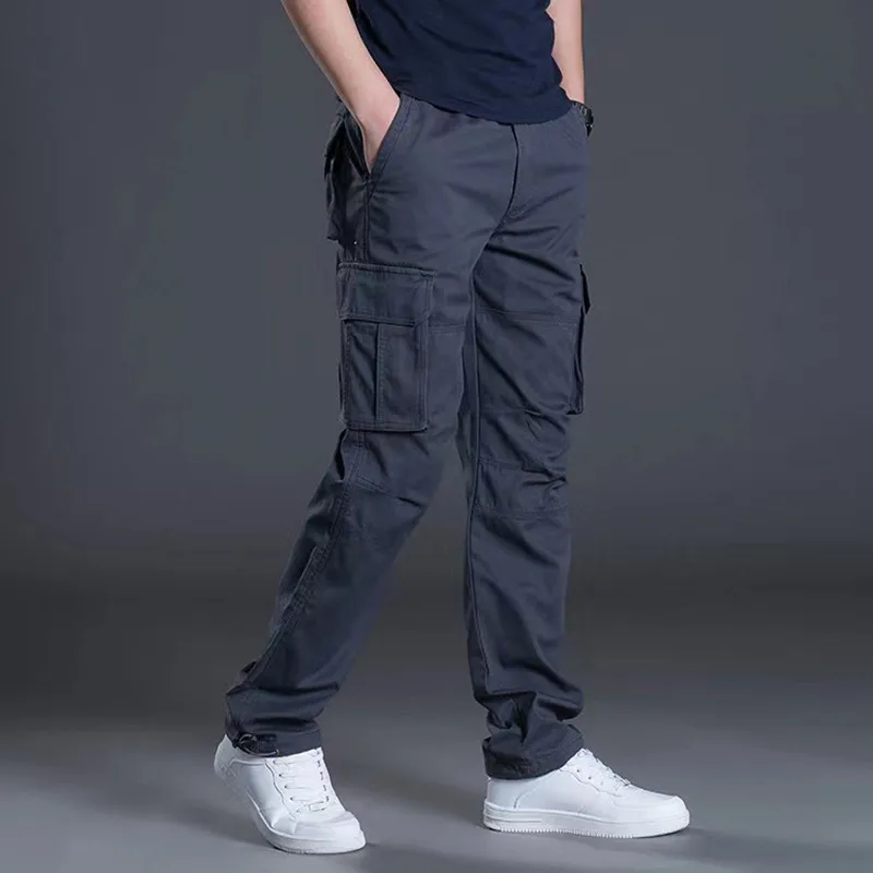 New Spring Autumn Men's Cargo Pants Cotton Multi Pockets Casual Pants Men Straight Fashion Solid Joggers Trousers Man Streetwear
