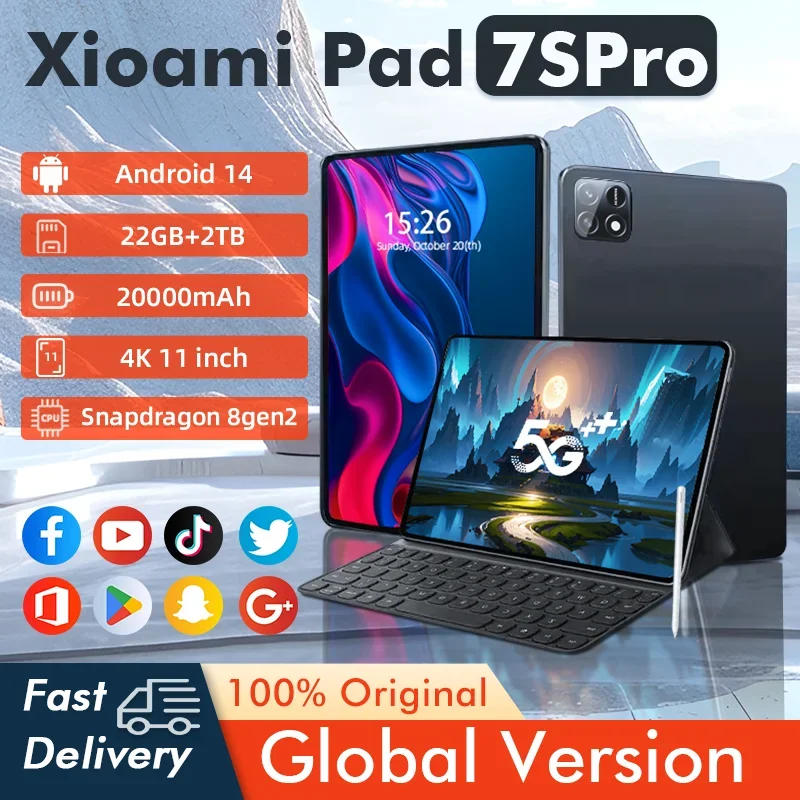 2025New7S Pro 2025 tablette avec écran Snapdragon 8gen2 4K 22 Go de RAM 2 To de stockage système Android 14 double mode 5G et Wi-Fi 20000 mAh