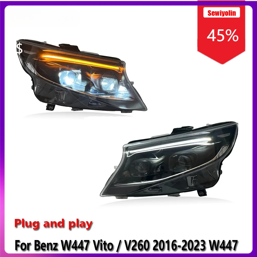 

Sewiyolin Car LED Lamp Headlight Assemblies For Benz Vito / V260 W447 V-Class 2016-2023Fog DRL Brake Turn Signal Lamp