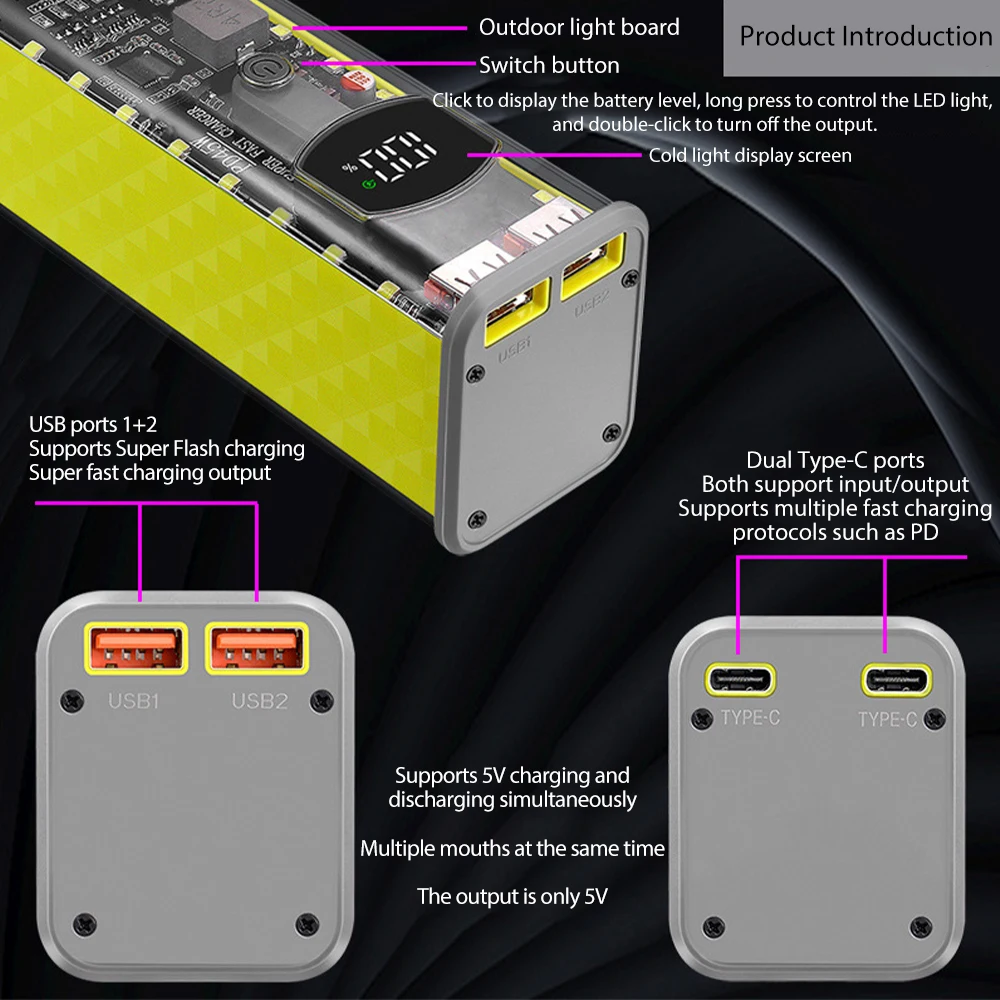 8x18650 قوة البنك حالة PD 22.5 واط 45 واط شحن سريع شاشة LED شفافة حافظة بطاريات صندوق USB + منفذ Type-C للهواتف الذكية #3