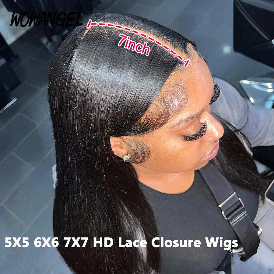 Wow Angel Lijmloze Pruiken 7x7/6x6/5x5 HD Vetersluiting Pruiken Zijde Rechte Melt Skins Diep Deel Klaar om Menselijk Haar Pruik Voor Vrouw - afbeelding 2
