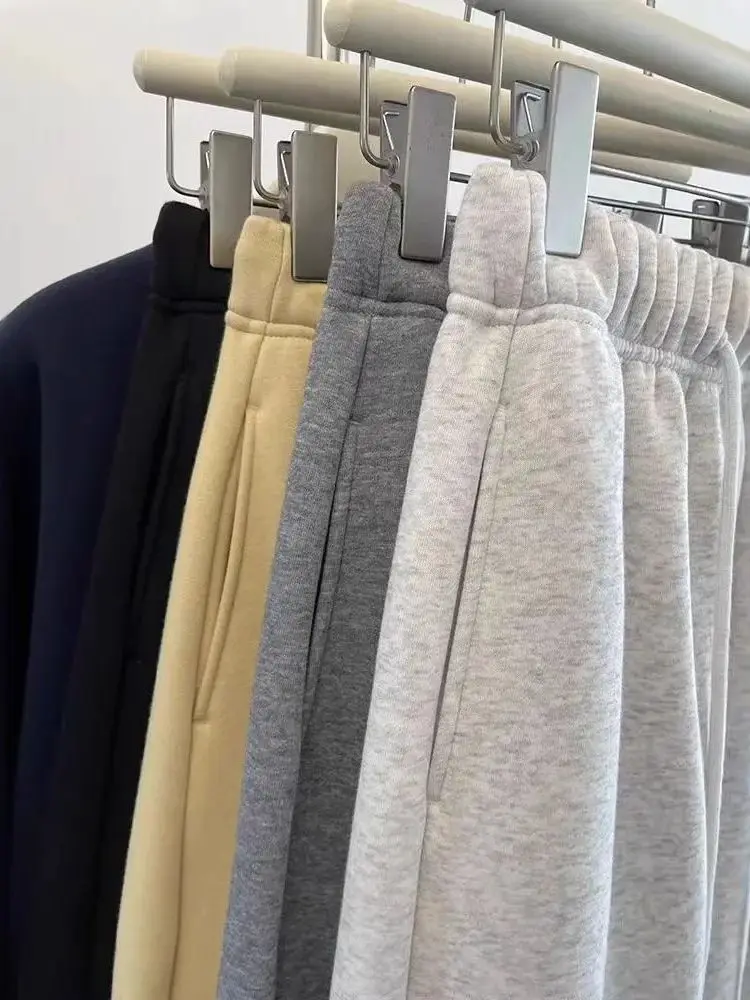 

High Waist Thiened Lamb Velvet Dstring Sweatpants Women Cleanfit Sle Casual Pants mid Low Waist PVC Material