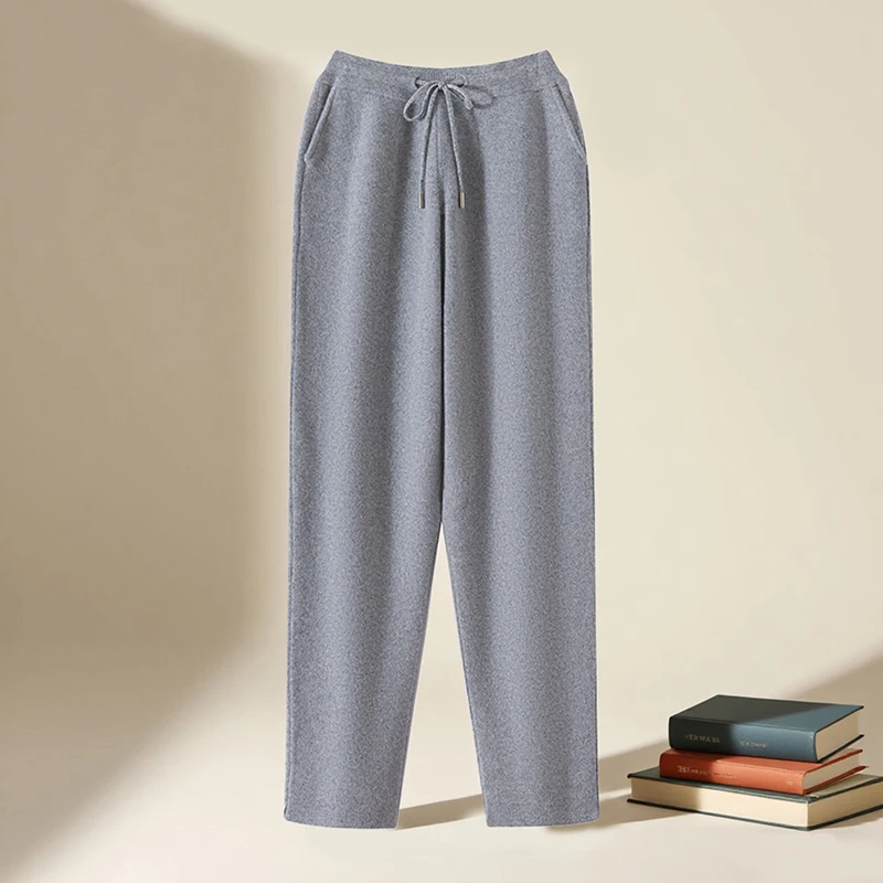 

2025 Autumn/Winter New 100% Pure Wool Knit Men's Pants Korean Fashion Thickened Small Leg Pants Business Casual Cashmere Pants