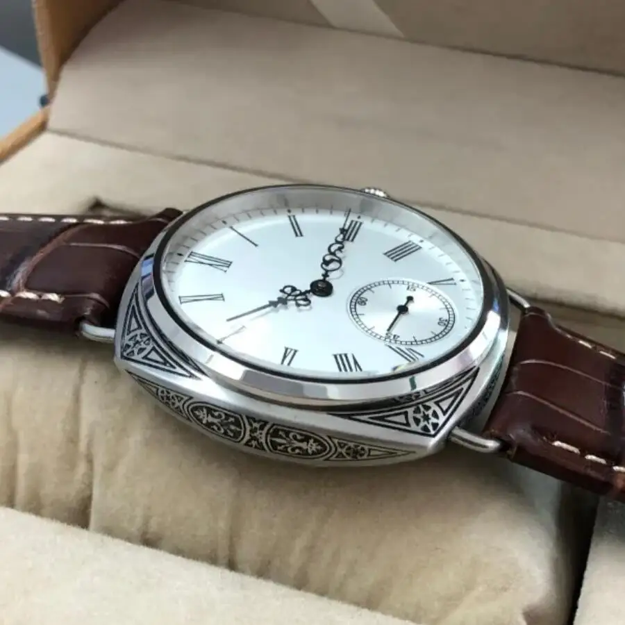 47mm NO LOGO Asian 6498 17 Jewels Mechanical Hand Wind Movement Carving Decorative Pattern Case Pilot Watch GR0511-24