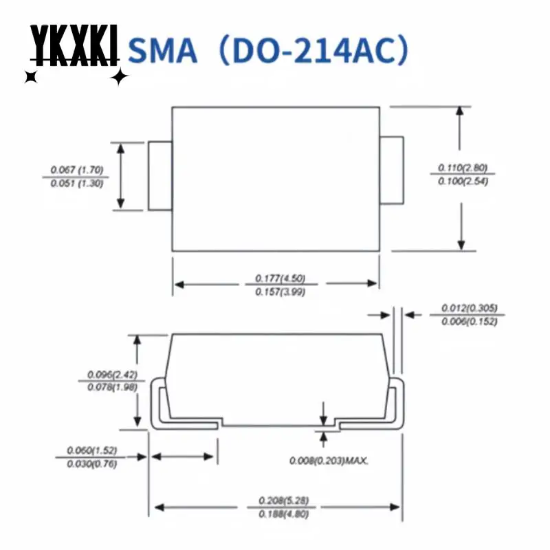 100PCS Schottky Diode M1 M4 M7 S1M S2M S3M SS12 SS14 SS16 SS24 SS26 SS36 SS54 SS110 SS210 RS1M US1M SMD Fast Switching Diode