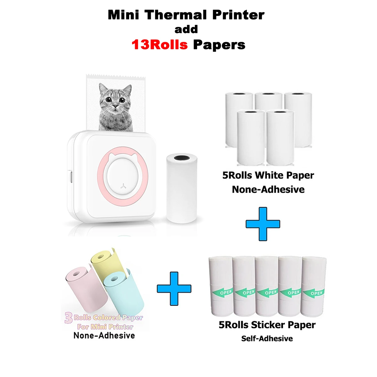 Portable Mini Thermal Printer 57mm Printing BT 203dpi Photo Label Memo Wrong Question Printing With USB Cable