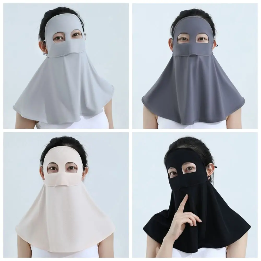 

Fashion Ice Silk Sun Protection Mask Full Face Breathable Sunshade Face Mask Neck Protection UPF50+ Anti-UV Neck Scarf Summer