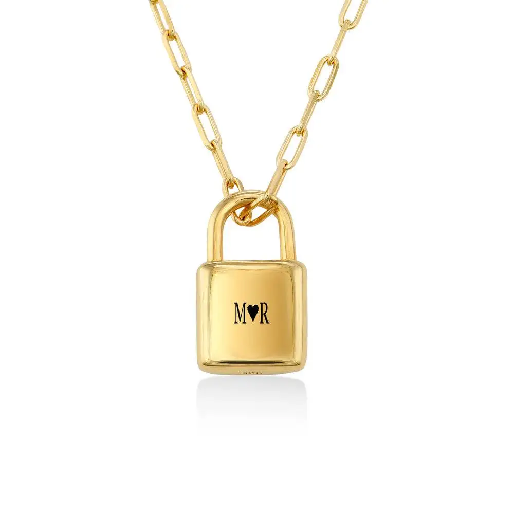 

Padlock Initials Link Necklace Couple Lock Necklace Customized Initial Letter Pendant High-end Jewelry Necklace for Girlfriend