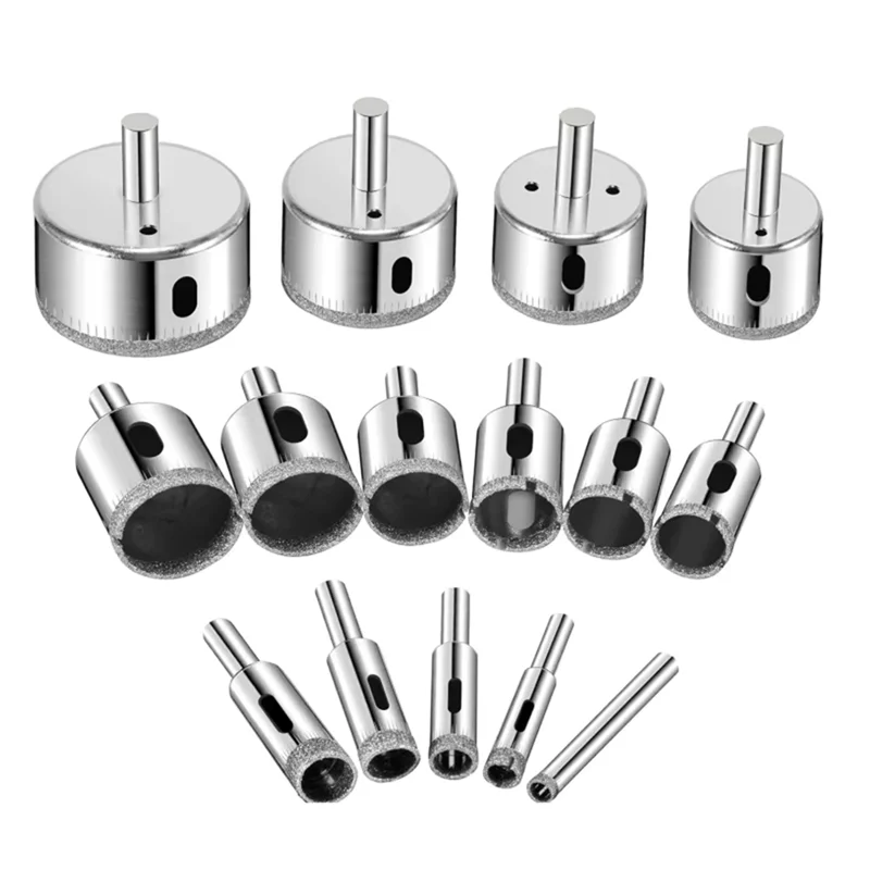 AT51-15PCS Kit sega a tazza diamantata Punte da trapano a nucleo cavo da 6-50 mm per la perforazione di bottiglie di piastrelle di pietra di vetro Set di punte da trapano Strumenti