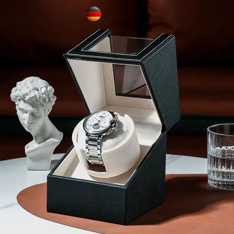 Avvolgitore per orologio singolo classico per orologi automatici Scatola avvolgitore per orologio automatico con adattatore CA per rotatore per orologio in pelle con motore silenzioso