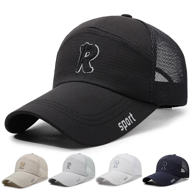 

Summer New Sport Fahion R Letter Outdoor Fihing Sun Protection Shade Meh Baeball Cap For