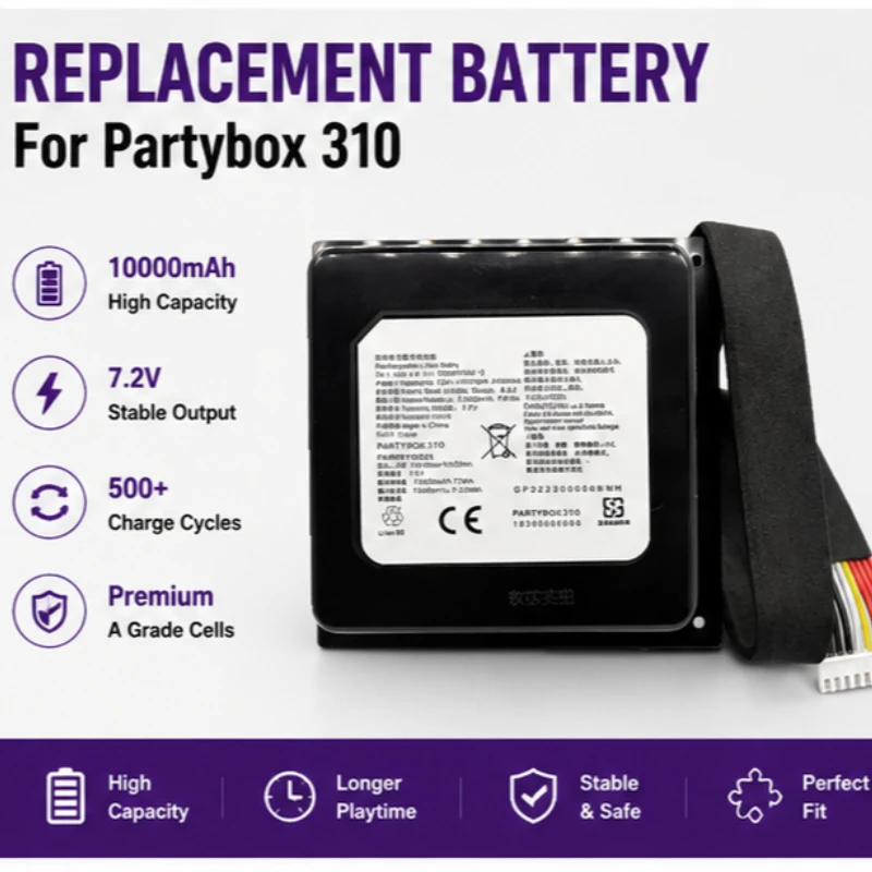 10000MAH Suitable for JBL Partybox310 Battery GSP-ICR2S4P-PB350A Party Speaker Compatible with Rechargeable Lithium Battery Pack