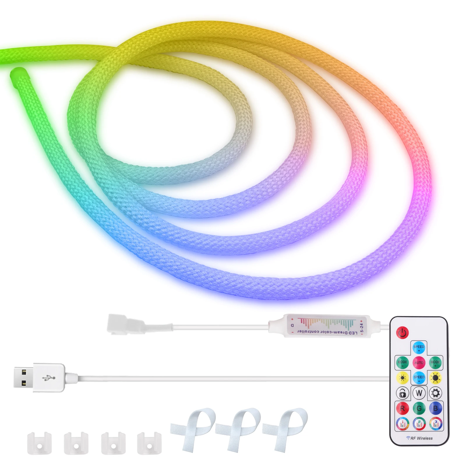 Imagem -02 - Usb Ws2812b Ws2811 Rodada Reticulada Neon Led Strip dc 5v Endereçável 360 Graus Bluetooth Rgbic Fita de Silicone Flexível Ip67 Corda