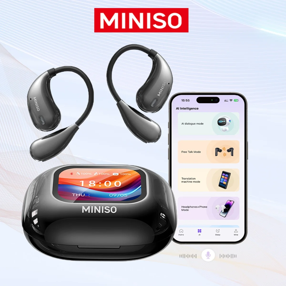 

Беспроводные Bluetooth-наушники MINISO M95 AI Translator TWS с микрофоном, спортивные, с длительным временем работы от аккумулятора, полноцветным сенсорным экраном