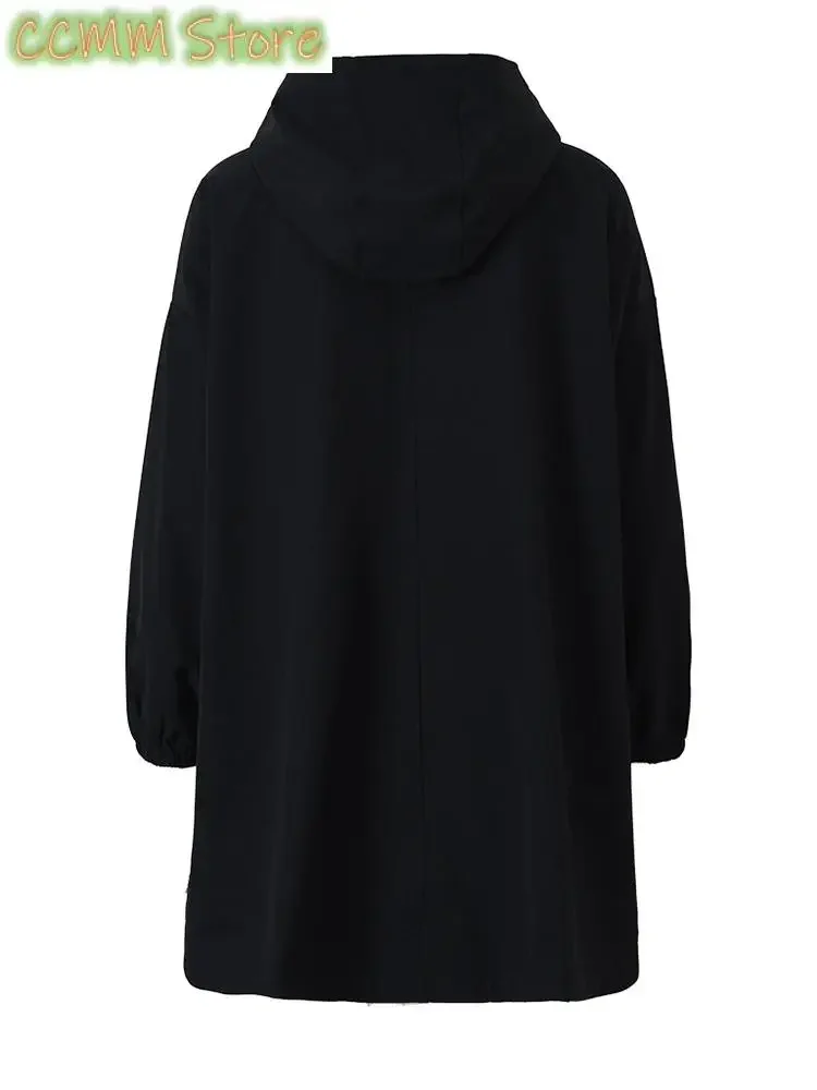 Black Zipper Irregular Big Size Long Jacket New Hooded Long Sleeve Women Coat Fashion Spring Autumn