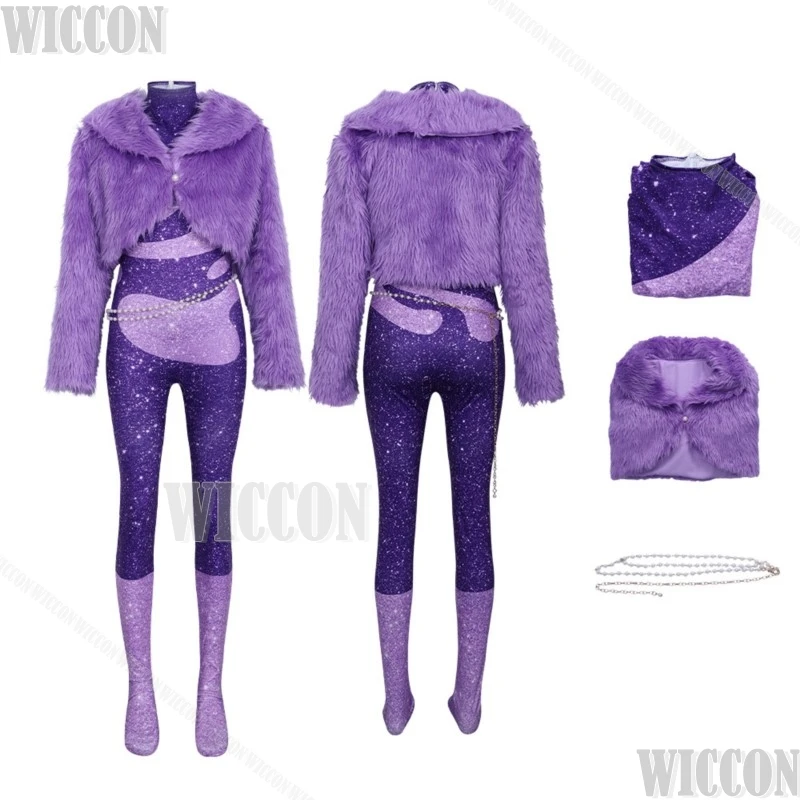 Traje de baile morado peludo Zoon Cosplay puesta en escena mono con lentejuelas brillantes abrigo de lana traje de Carnaval de Halloween