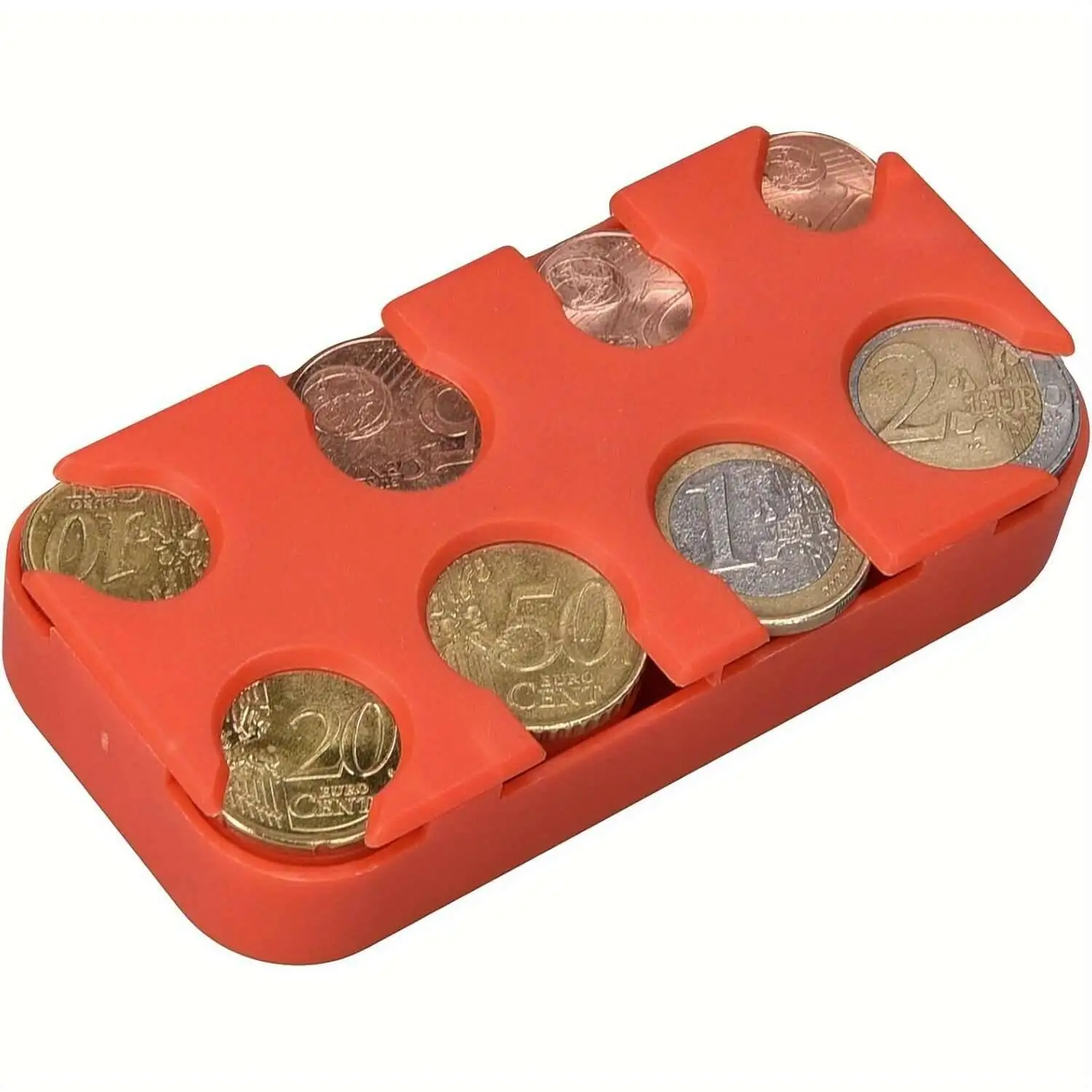 صندوق تخزين العملات المعدنية 8 مقصورات وغطاء شديد التحمل مع فتحات ملصقات 1 سنت إلى 2 يمكن أن يحمل 50/20/10/5/2/1/0.50/0.20/0.10/0.05 يورو