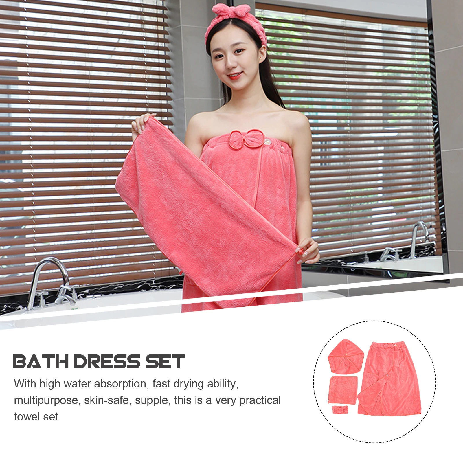 

1 Salon Women Wrap Set Bath Body Hair Towel Shower Hat Headband Spa Fast Drying Multipurpose Skin Safe Comfortable White